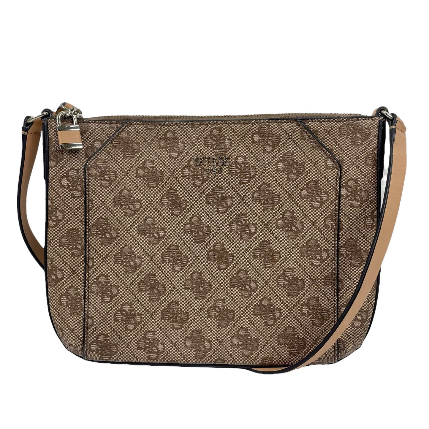 Guess Monogram Mini Crossbody Bag Brown Tan Pink