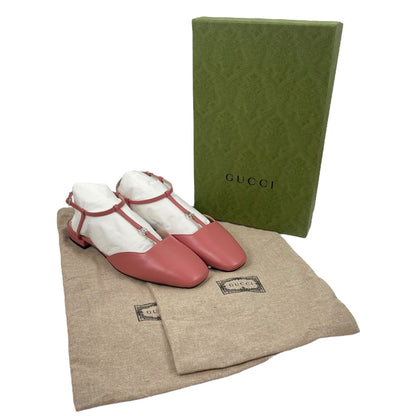Gucci Double GG T Strap Patent Leather Ballet Flat Pink Size 39.5