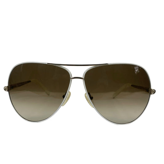 Chloe Oversized Aviator 60mm Sunglasses Metal Frame White Gold with Case