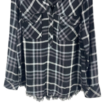 Rails Redding Frayed Trim Plaid Hi Lo Shirt In Ink Grey White Size XS