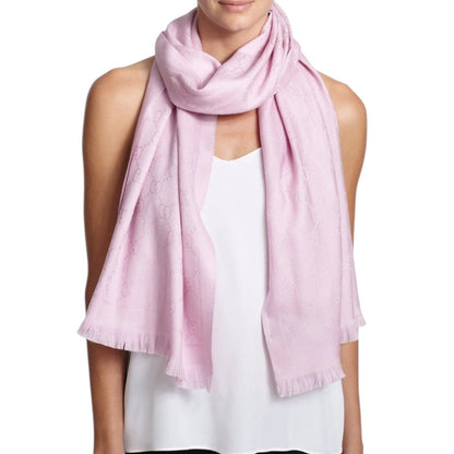 Gucci Wool Silk GG Monogram Light Jacquard Scarf Light Pink 18"x70"