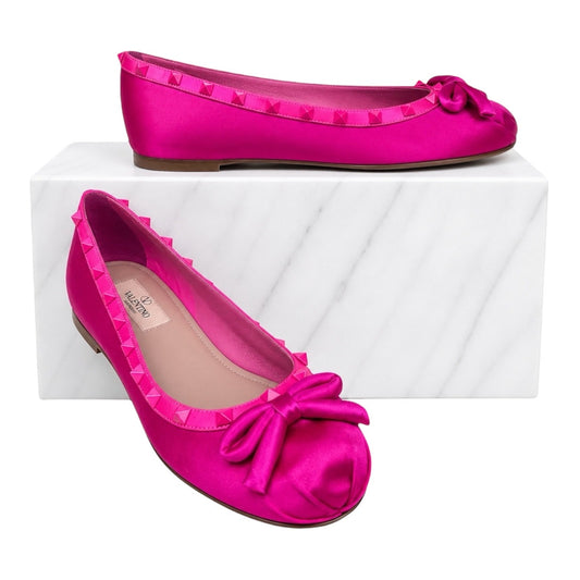 Valentino Garavani Rockstud Satin Ballet Flat Pink Size 41