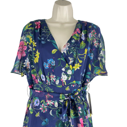 Eliza J Floral Printed Faux Wrap Midi Dress Hi Lo Hem Tie Waist Size 6