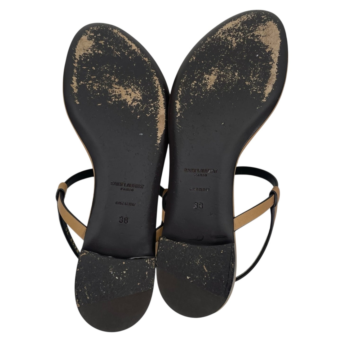 Saint Laurent Cassandra Logo Leather Slingback Thong Sandal Tan Size 38