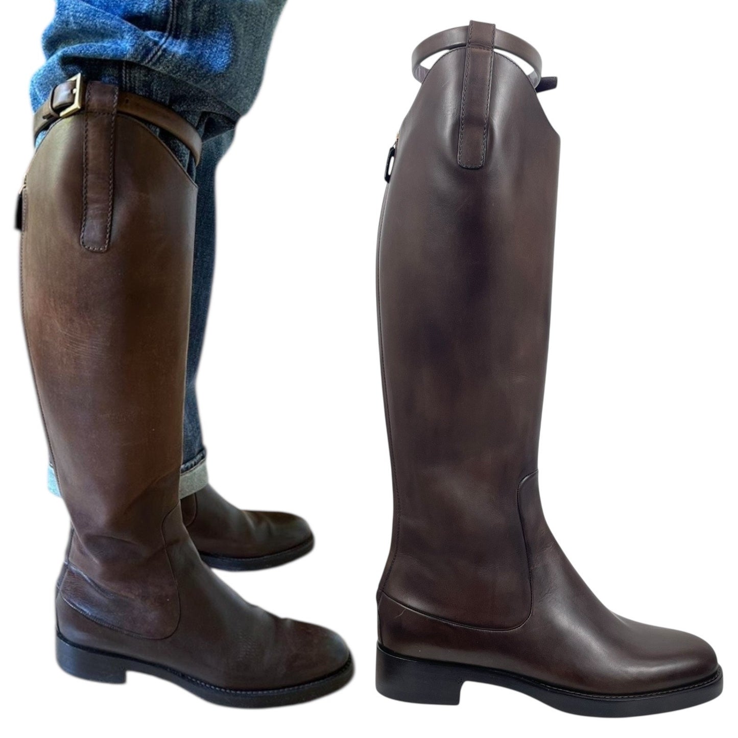 Gucci Victoria Equestrian Leather Tall Riding Boots Dark Brown Size 37