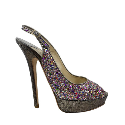 Jimmy Choo 145mm Platform Glitter Slingback Pumps Rainbow Size 39.5