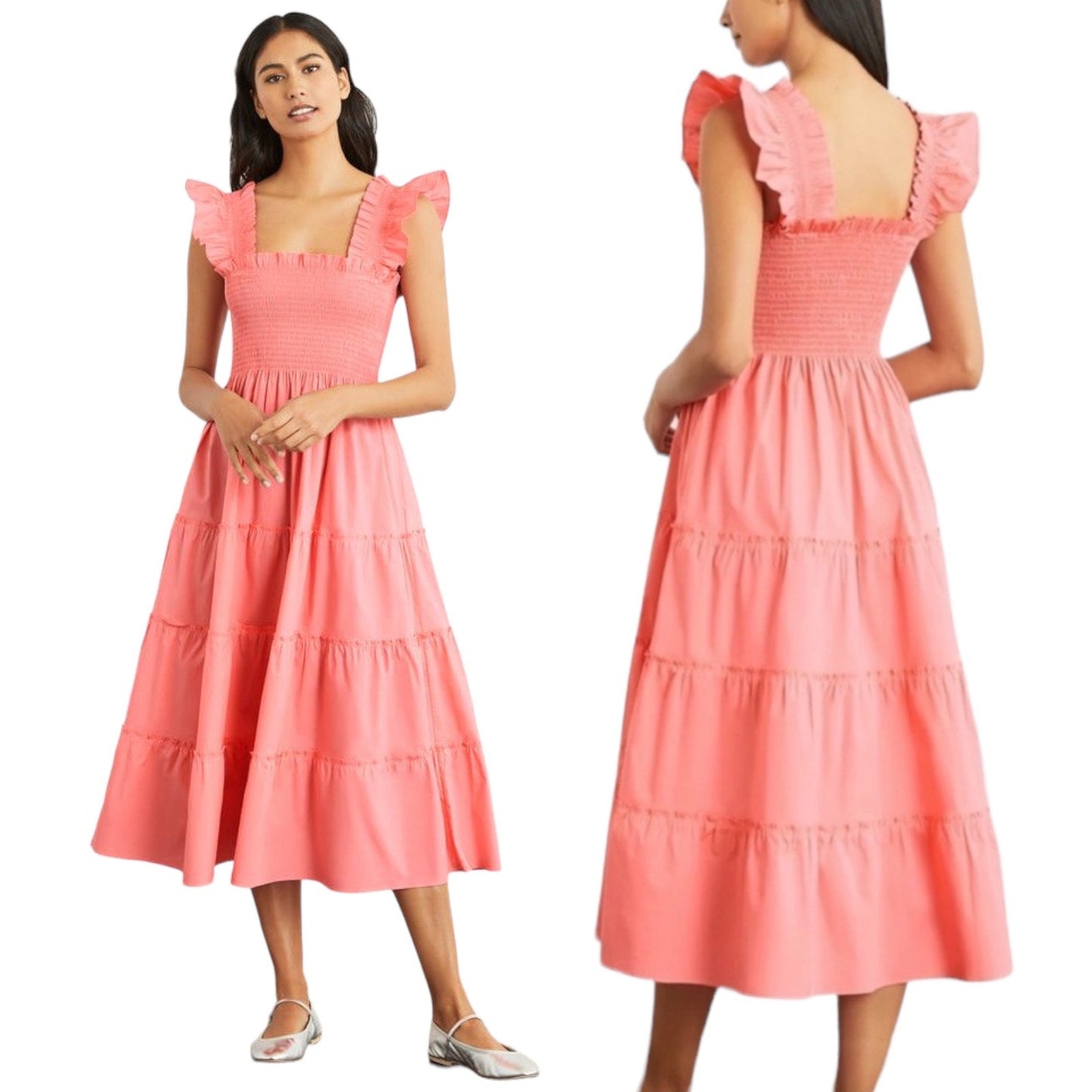 Hill House Home The Ellie Nap Dress Midi Dress Coral Poplin Size S