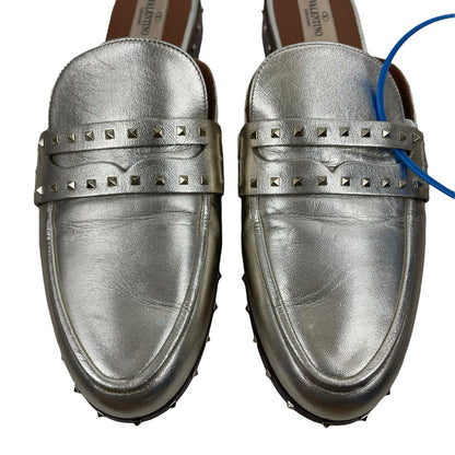 Valentino Garavani Rockstud Leather Mules Slide Agento Gold Size 40.5