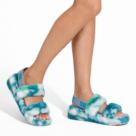 UGG Australia Oh Yeah Marble Sldie Sandals Turquoise Size 10