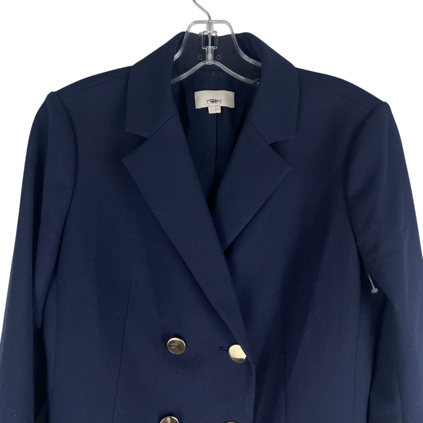 Ann Taylor LOFT Double Breasted Gold Button Blazer Jacket Navy Size 2