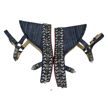 Christian Louboutin Lame Lux Pyraclou 110 Denim Wedge Sandal Blue Size 41
