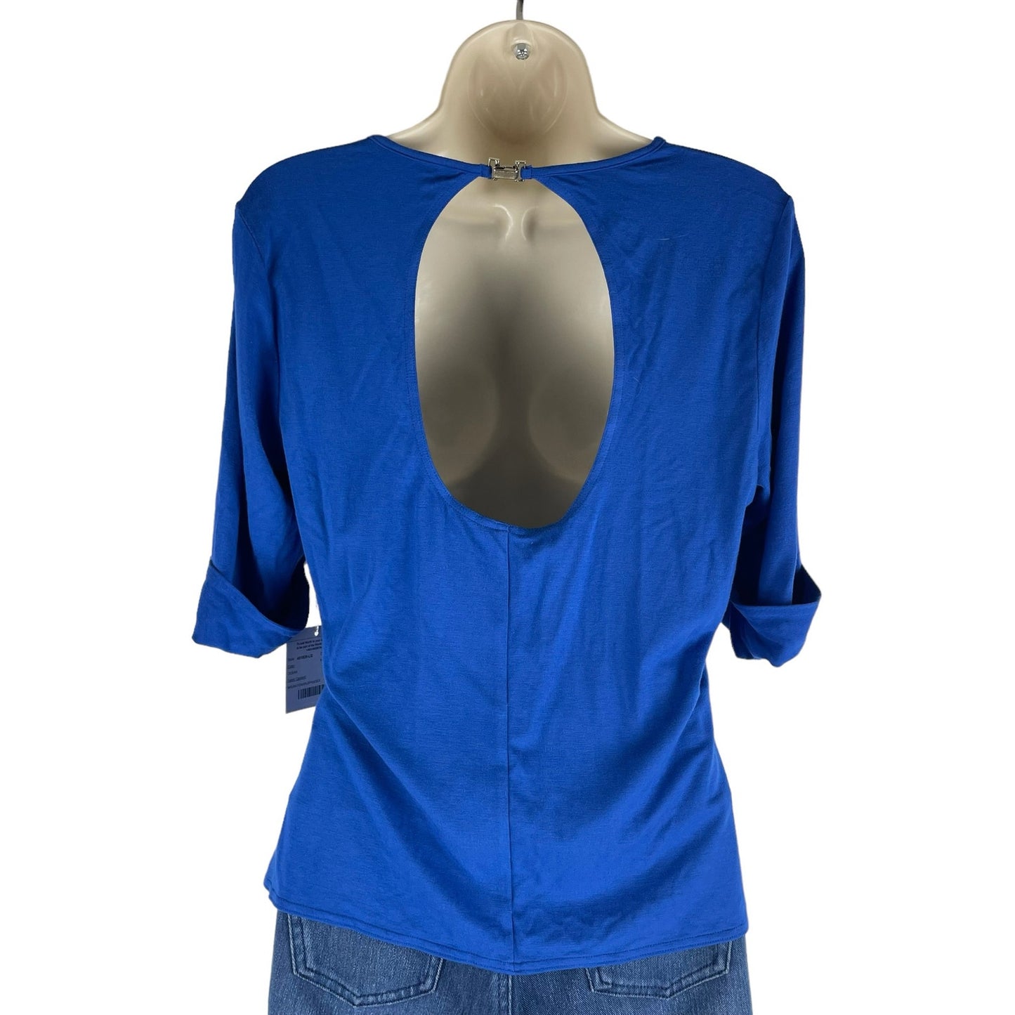 NEW Worth NY Open Back 3/4 Sleeve Casual Top Blue Size L