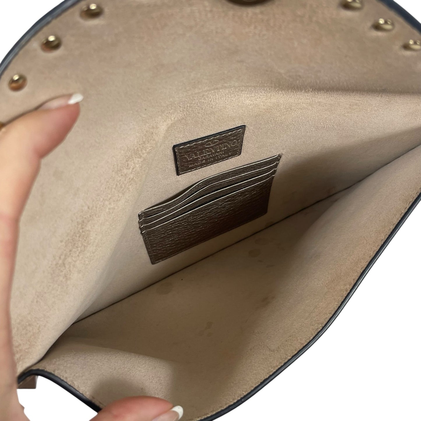 Valentino Garavani Rockstud Large Metallic Envelop Clutch Bag Bronze