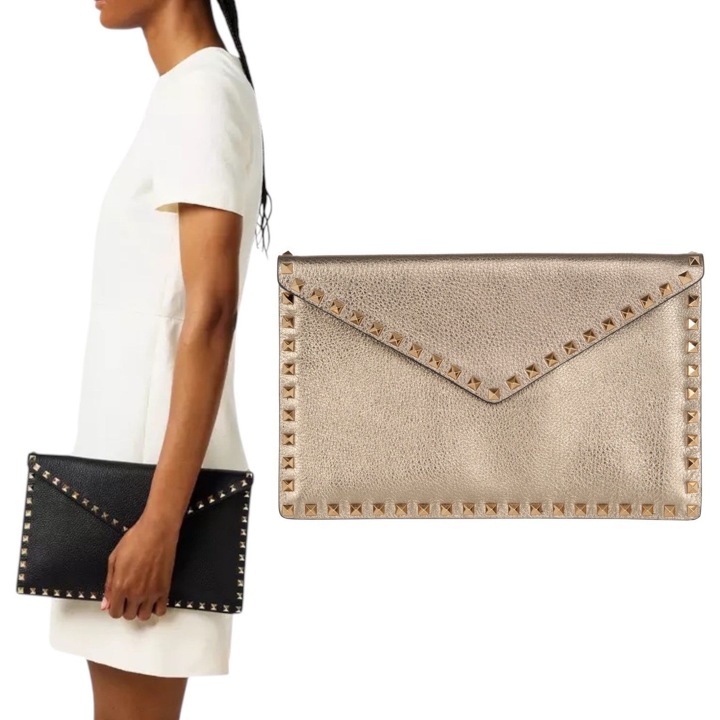 Valentino Garavani Rockstud Large Metallic Envelop Clutch Bag Bronze