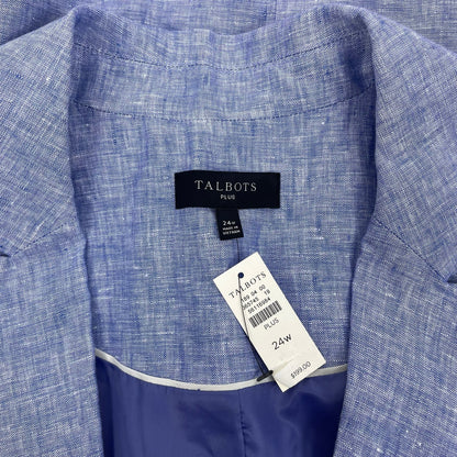 Talbots Casual Linen Blazer Jacket One Button Blue Size 24W