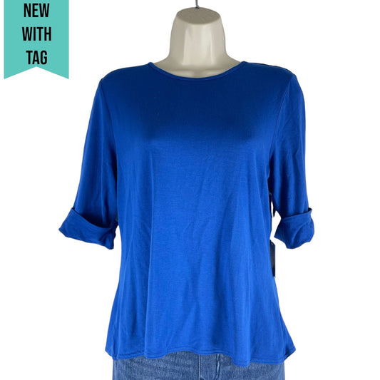 NEW Worth NY Open Back 3/4 Sleeve Casual Top Blue Size L