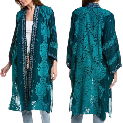 Johnny Was Bellamo Verona Kimono Jacket Embroidery Lakeside Blue Size S