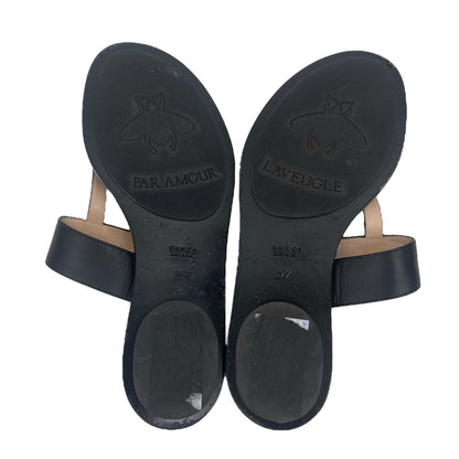 Gucci Leather Thong Sandals with Double G Logo Black Gold Size 37.5