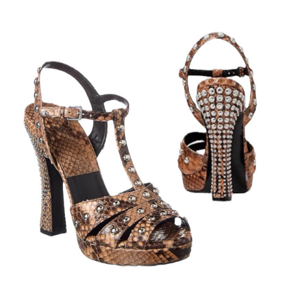 Michael Kors Rosanna Sandals Genuine Python Studded Size 37.5