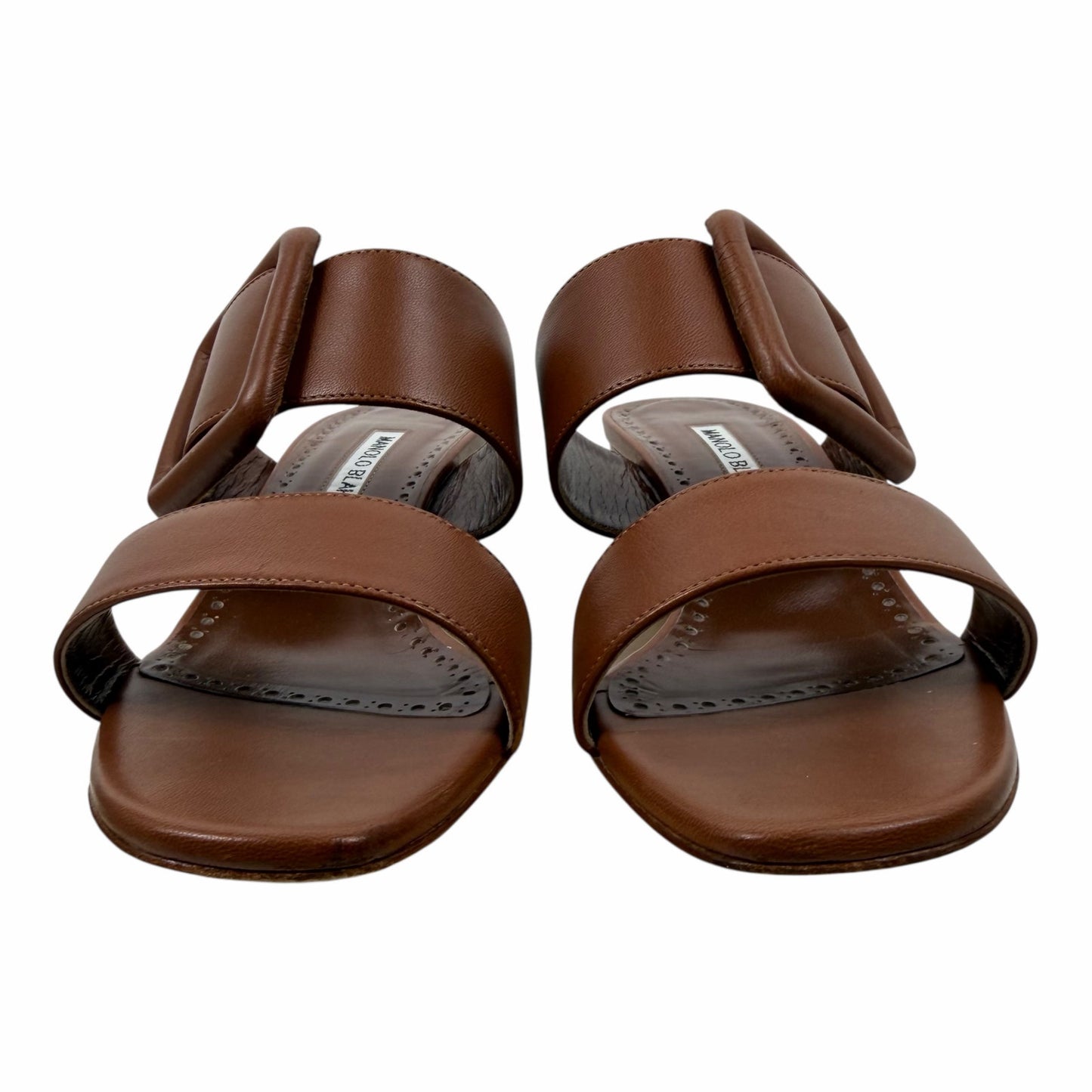 Manolo Blahnik Titubanew Leather Open Toe Mule Sandal Brown Size 37
