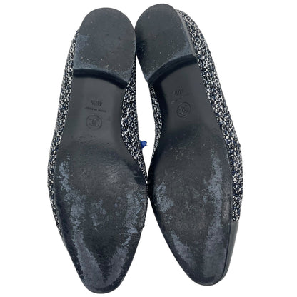 Chanel Tweed Lambskin Cap Toe Charm Smoking Loafers Blue Gray Size 40.5