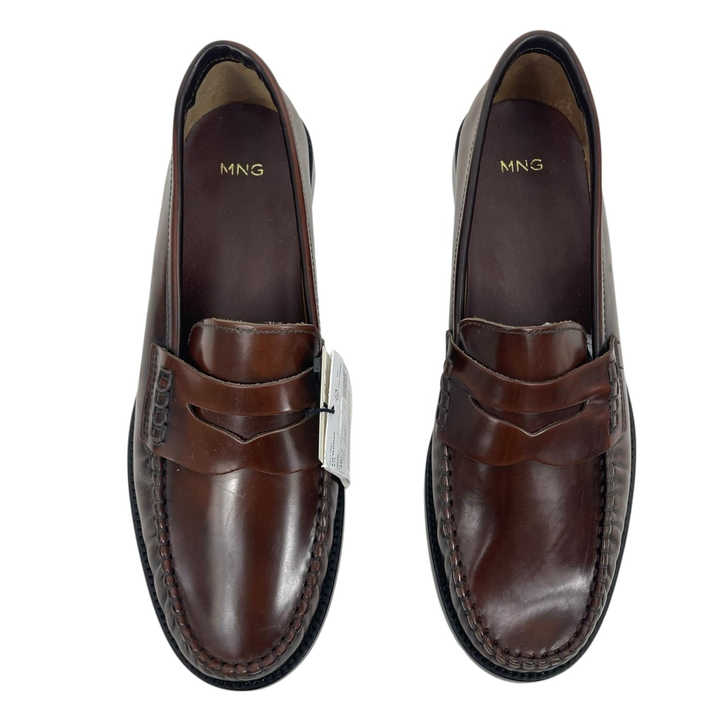 Mango Gathered Leather Moccasin Loafer Cognac Brown Size 40