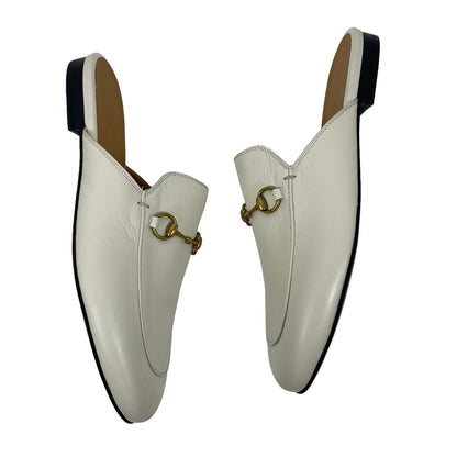 Gucci Princetown Horsebit Slipper Mules White Leather Size 40.5