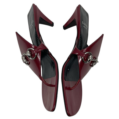 Gucci Mariame Horsebit Leather Thong Sandals Kitten Heel Red Size 36.5