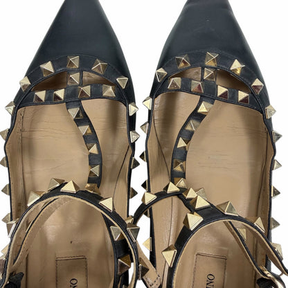Valentino Garavani Rockstud Caged Leather Ballet Flats Black Size 38