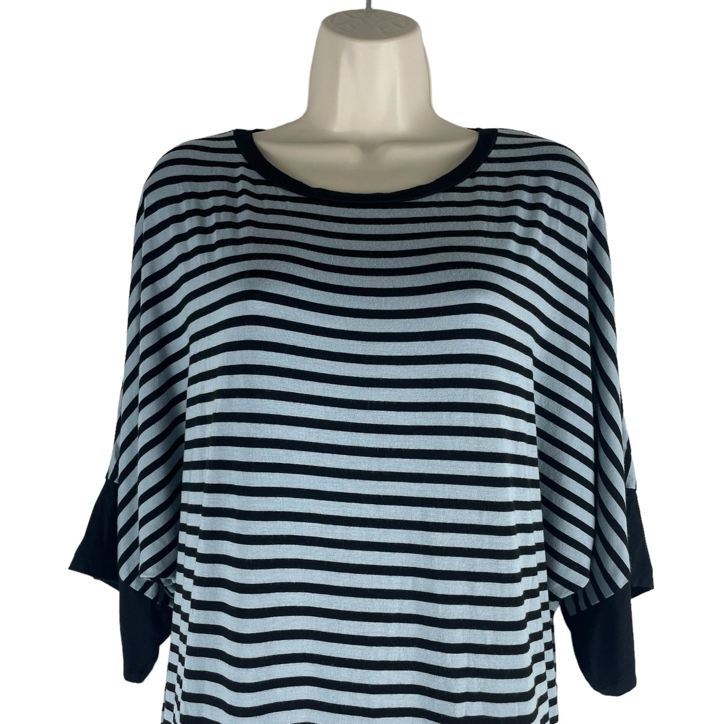 Comfy USA Batwing Striped Soft Jersey Mini Dress Blue Black Size S