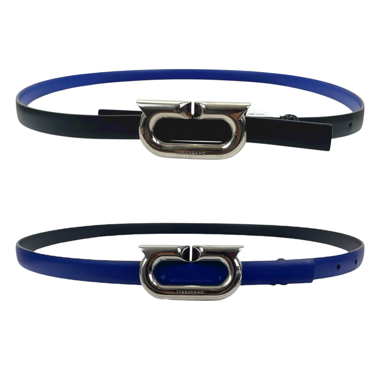 Salvatore Ferragamo Gancio Ellipse Skinny Leather Belt Size 80/32"