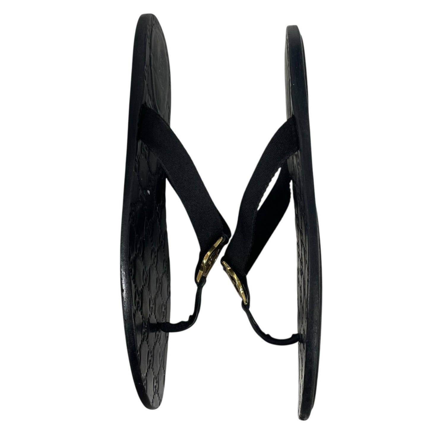 Gucci Interlocking GG Logo Thong Sandal Slide Black Gold Size 41