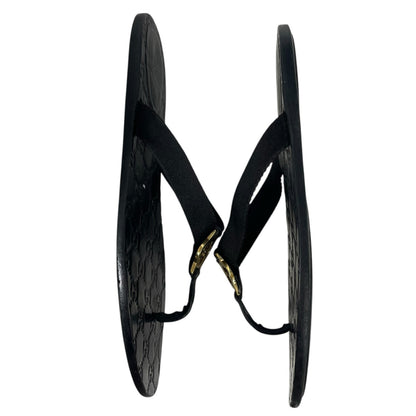 Gucci Interlocking GG Logo Thong Sandal Slide Black Gold Size 41