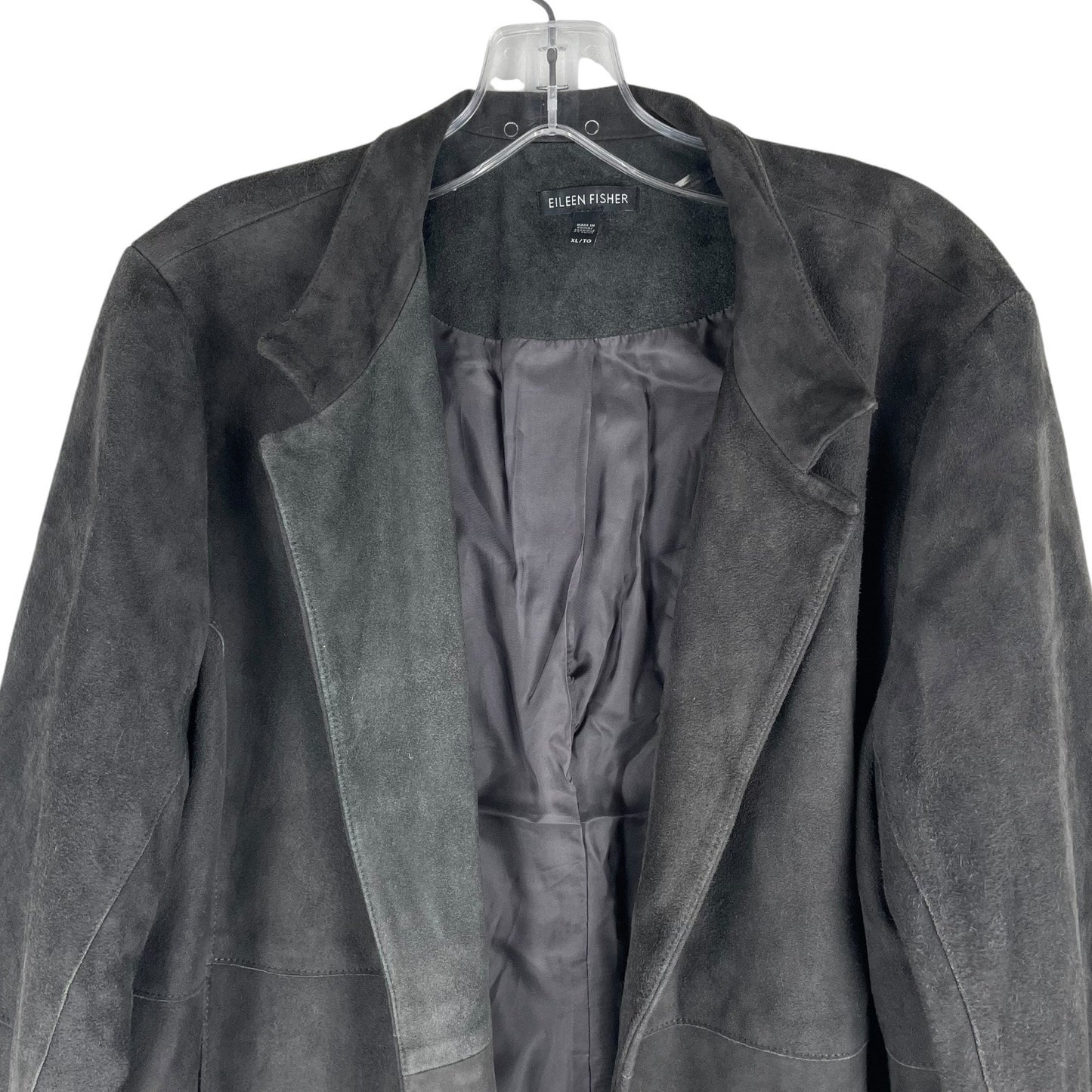 Eileen Fisher 100% Suede Open Front Jacket Dark Gray Size XL