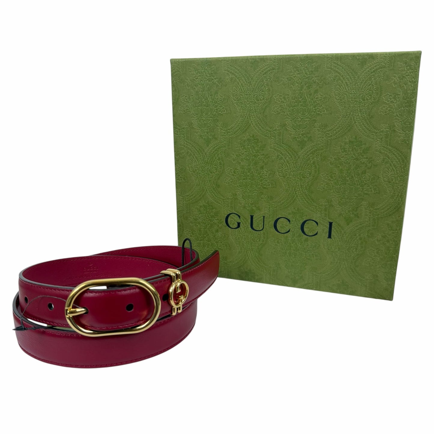 Gucci Interlocking GG Logo Leather Belt Russet Red Size 80cm/ 32in