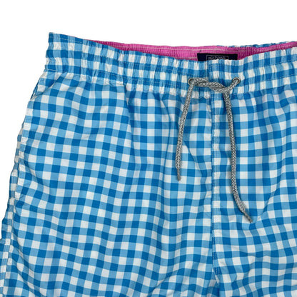 Michaels Swimwear Gingham Check Swim Trunk Shorts Blue White Size L