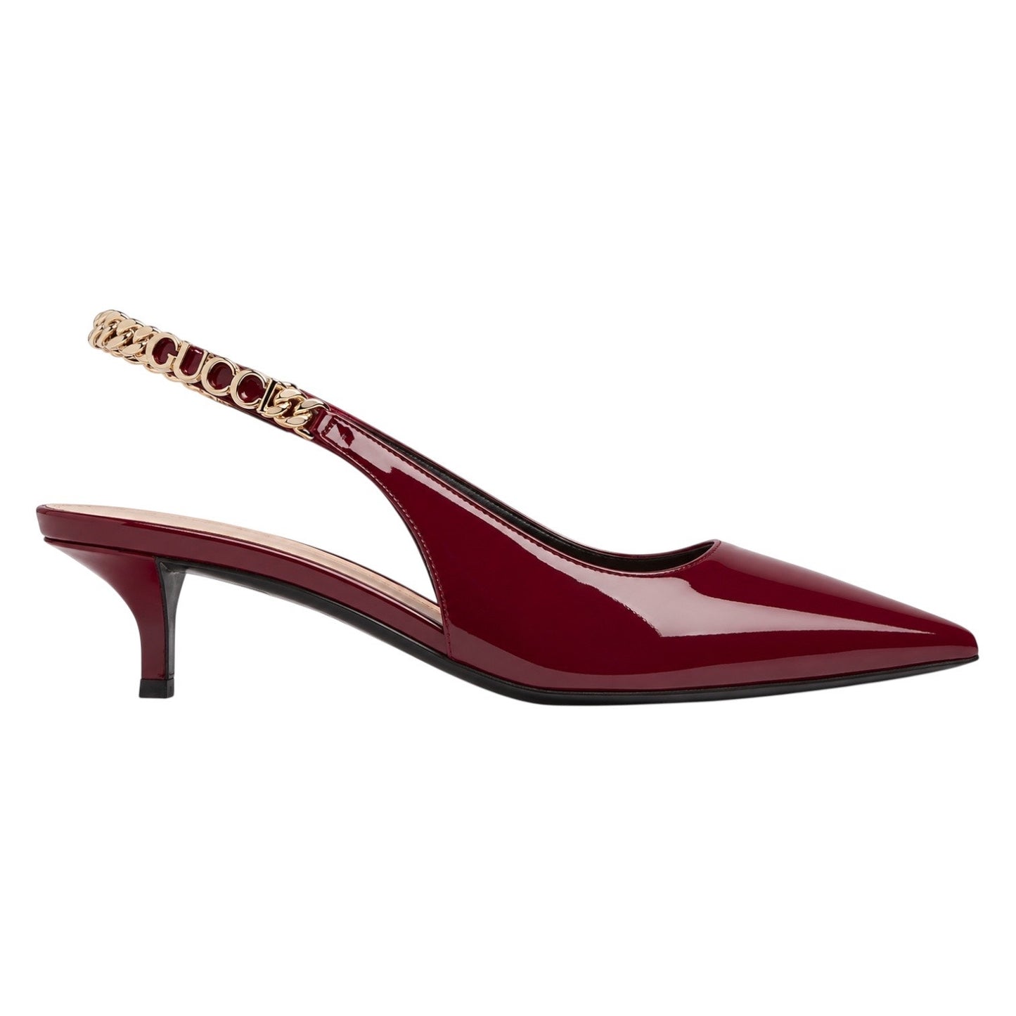 Gucci Signoria 45mm Patent Leather Slingback Pump Kitten Heel Red Size 37