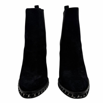 Chanel Interlocking CC Logo Heel Chain Suede Ankle Boots Black Size 40