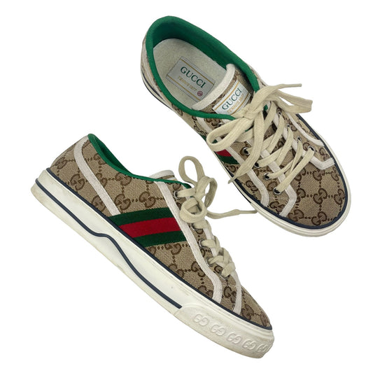 Gucci GG Tennis 1977 Sneakers Lace Up Beige Ebony Original Size 38