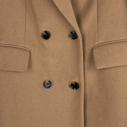 Mango MNG Tailored Double Breasted Wool Coat Camel Brown Size XL