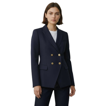 Ann Taylor LOFT Double Breasted Gold Button Blazer Jacket Navy Size 2