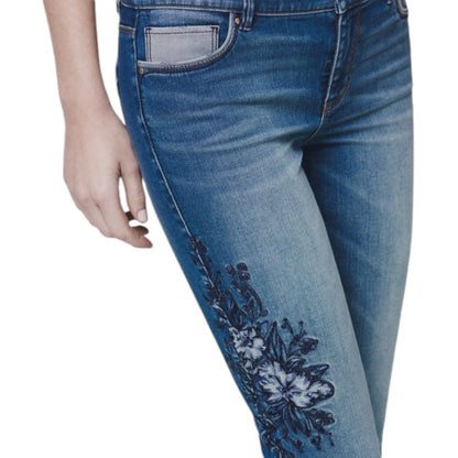 WHBM The Skinny Crop Mid Rise Floral Embroidered Jeans Med Wash Size 2