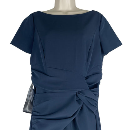 Kay Unger Garbo Gathered Column Gown Short Sleeve Carbon Blue Size 8