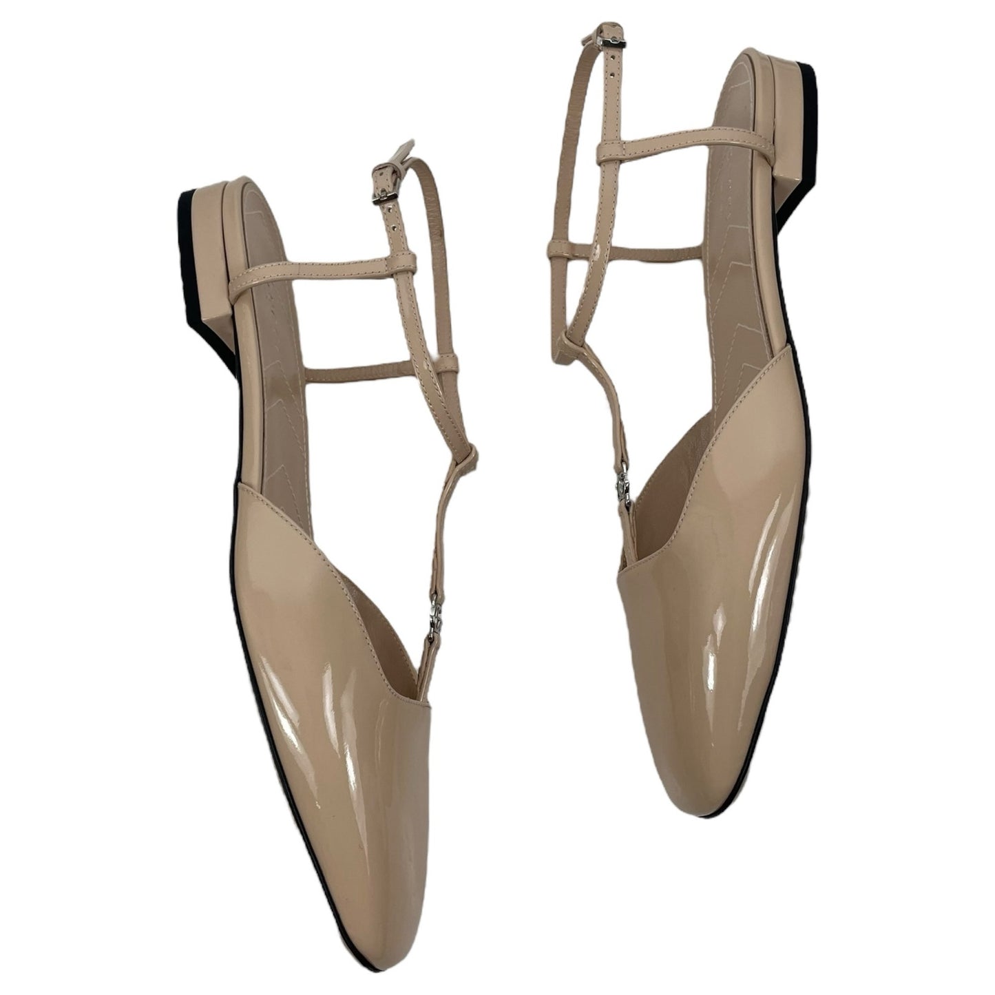 Gucci Double GG T Strap Patent Leather Ballet Flat Skin Rose Size 39.5