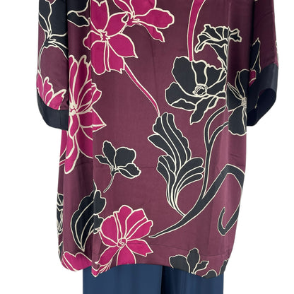 Chico's Travelers Floral Printed Kimono Jacket Deep Chianti Size L/XL