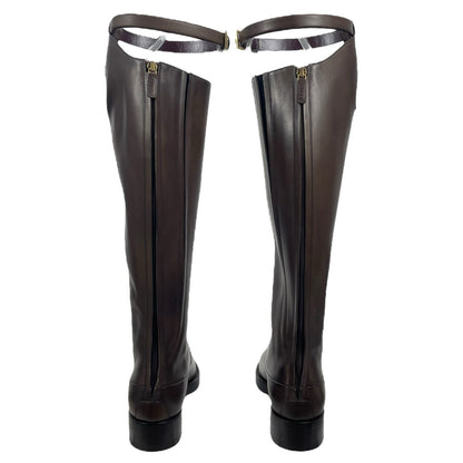 Gucci Victoria Equestrian Leather Tall Riding Boots Dark Brown Size 37