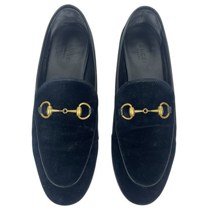 Gucci Jordaan Velvet Slip On Loafer Horsebit Detail Solid Black Size 37