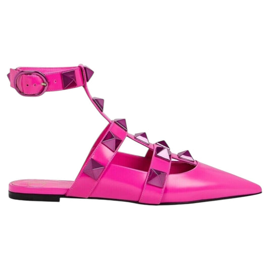 Valentino Garavani Roman Stud Ankle Strap Caged Flat Pink Size 39