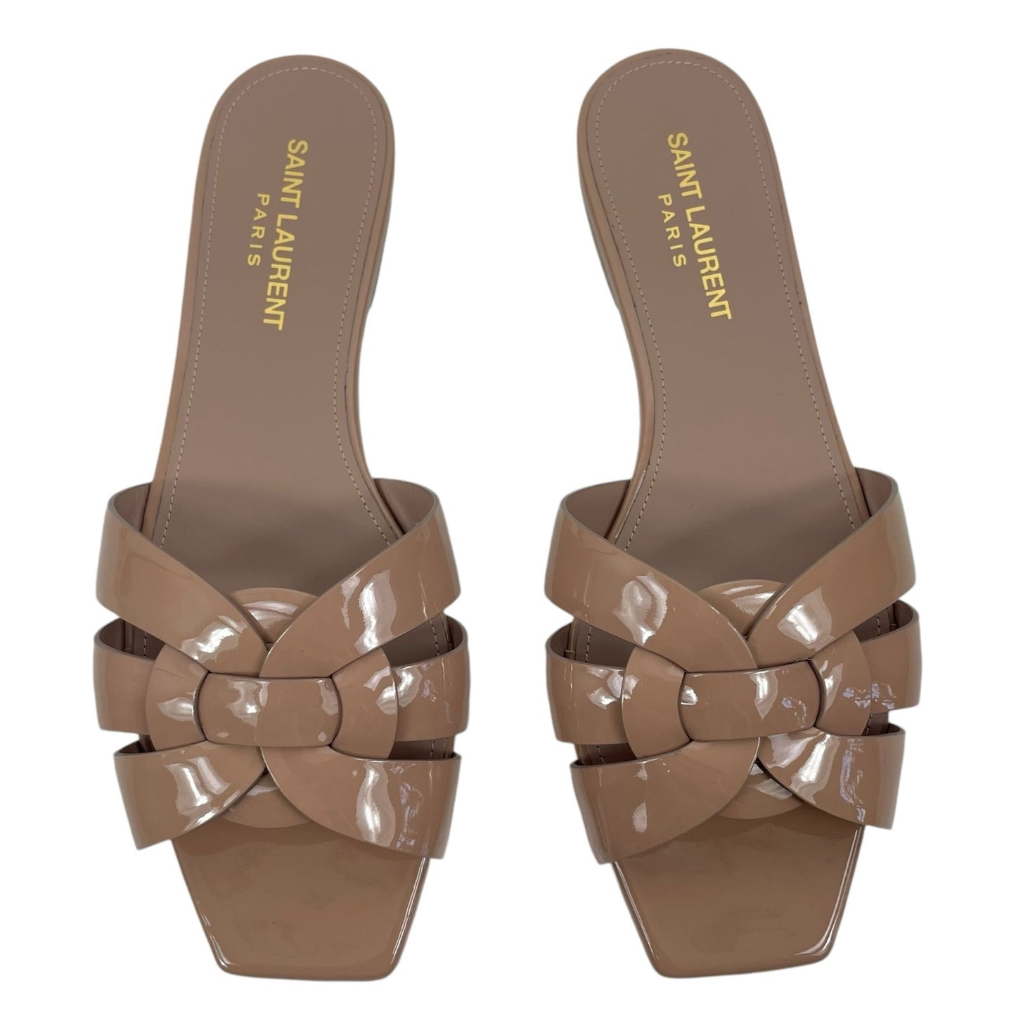 Saint Laurent YSL Tribute Nu Pieds Flat Sandal Patent Leather Nude Size 37