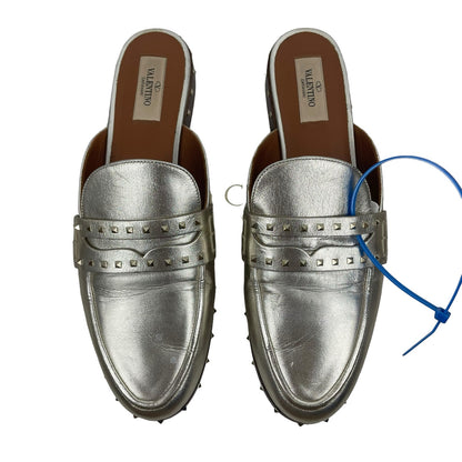 Valentino Garavani Rockstud Leather Mules Slide Agento Gold Size 40.5